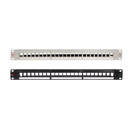 لوحة توزيع داتويلر Cat 6 عدد 24 منفذ، مقاس 19 بوصة، ارتفاع 1U، فارغة، لون أسود