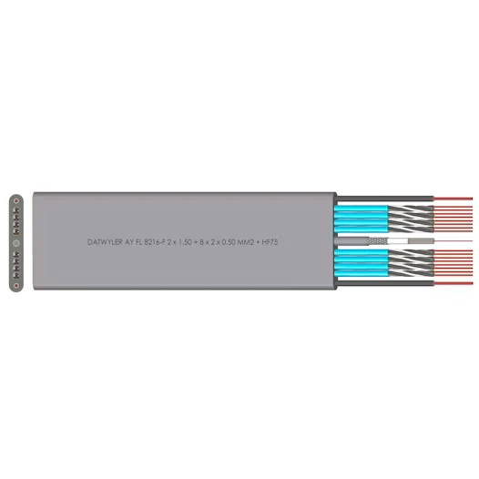 كابل بيانات داتويلر للمصاعد الداخلية والبنورامية، يدعم جميع تطبيقات Cat.6/Class E، 26AWG (S/FTP)، غلاف PVC، طول أقصى للسفر 65 متر