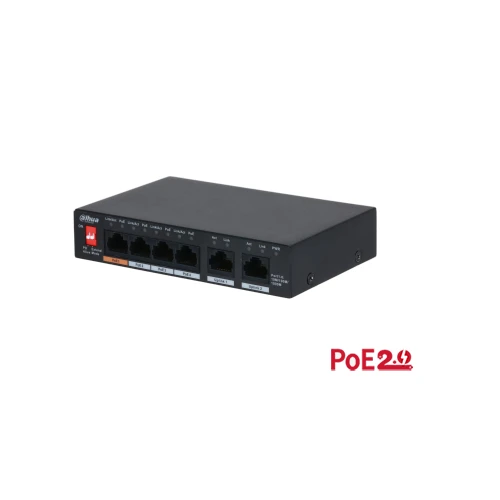سويتش شبكات DH-PFS3006-4GT-60 من داهوا 6 منافذ (4 منافذ PoE) غير مُدار جيجابت